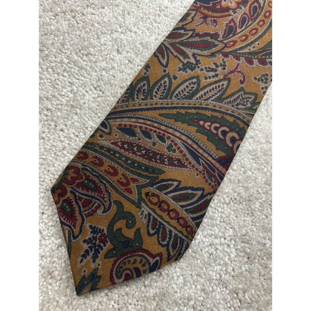 FOXX & HAWKFIELD Men's Wool Challis Paisley Necktie Gold Red Blue Classic